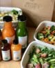 Organic Krush Fresh salads and bottled juices in to go boxes